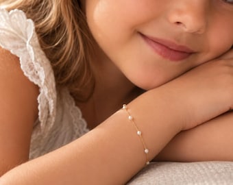 Girls Pearl Bracelet, Freshwater Pearl Bracelet for Kids, Flower Girl Jewelry, Birthday Gift for Girl
