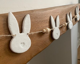 White Clay Easter Bunny Beaded Garland