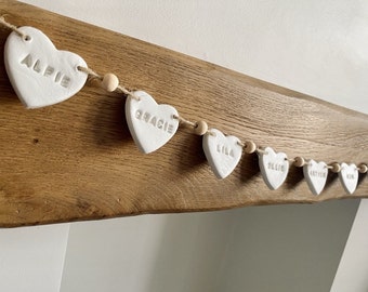 Family Names White Clay Heart Garland