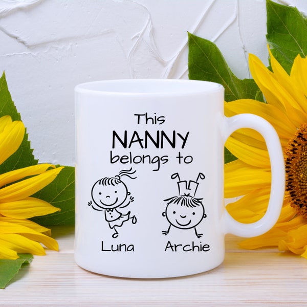 Mug For Grandmother Personalised With Names And Characters Of Each Grandchild, Mother's Day Gift For Nanny From Children, Birthday Keepsake
