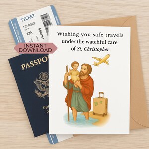 Tarjeta católica de buen viaje, bendición de viaje de San Cristóbal, tarjeta imprimible de 10 x 15 cm, descarga instantánea, buen viaje, peregrinación religiosa