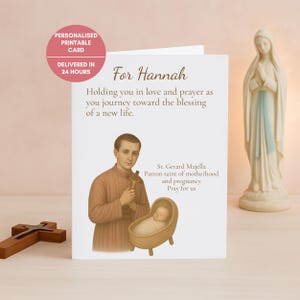 Carte personnalisée de baby shower, faire-part de grossesse catholique, cadeau de voeux d'encouragement religieux imprimable pour femme enceinte