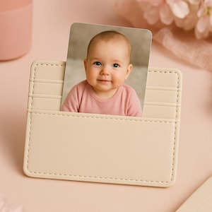 Personalised Baby Photo Wallet Card, Custom Metal Keepsake for Parents, Newborn Gift for Mum or Dad, Grandparent Pocket Photo Card