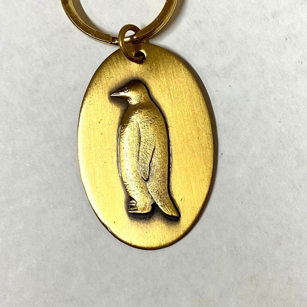 Penguin design Brass Keyring, Key fob,  Key holder- medium Oval keyring- animal keyring