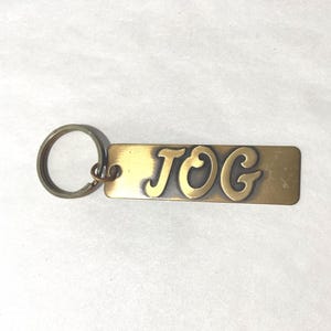 Brass Keyring, Key fob,  Key holder- Large Rectangle bag tag-JOG design, runner gift