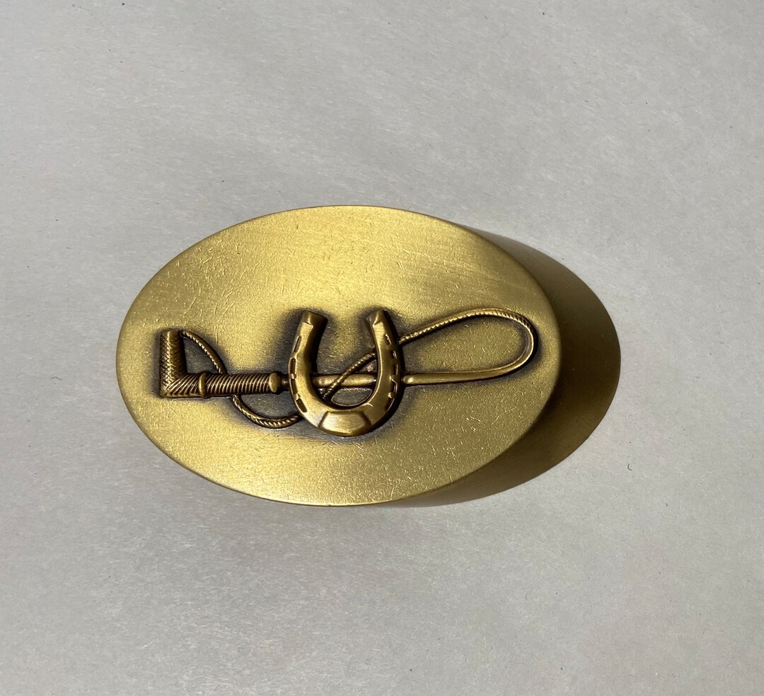 Solid Brass Paperweight With a Horse Shoe and Crop Design, Horse Riding