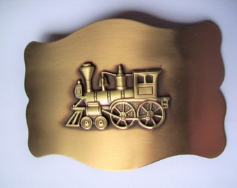Large Belt Buckle, Solid Brass with a Train Engine design, Inga- Train  Brass belt buckle