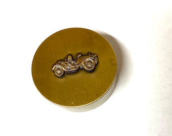 Solid Brass Round Paperweight with an Antique Car design, Old Roadster paperweight