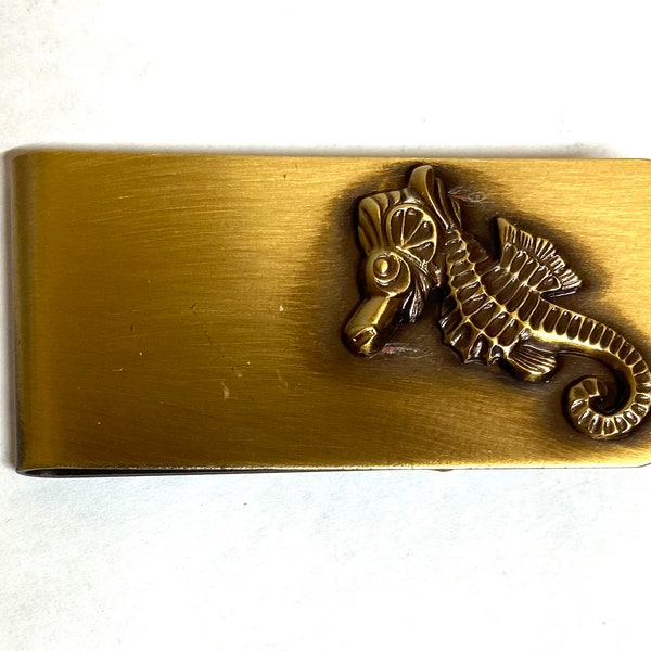 Brass Moneyclip with a Seahorse Nautical design, Solid Brass money clip, money holder