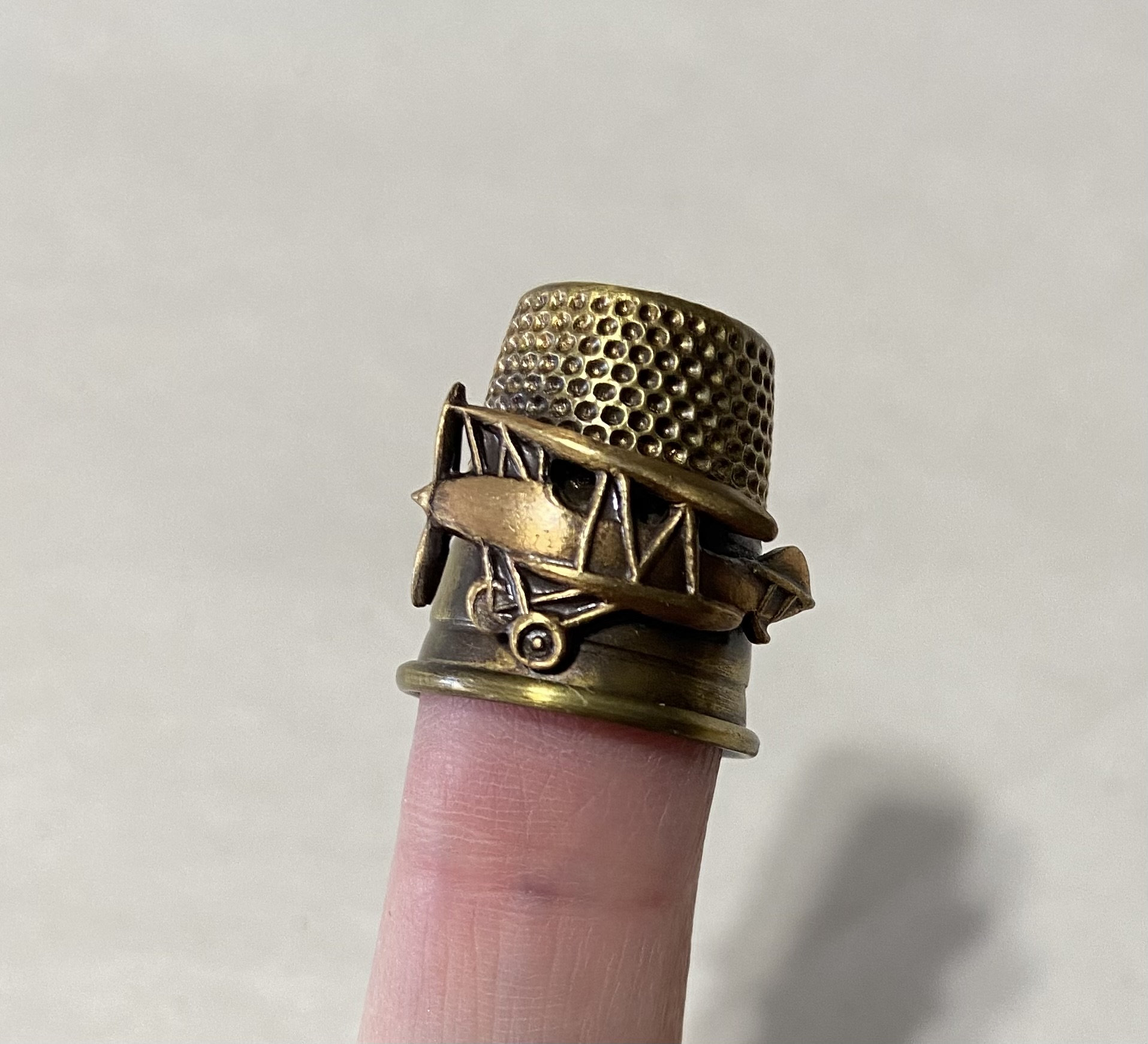 Little House antique bronze hued adjustable ring thimble for hand sewing