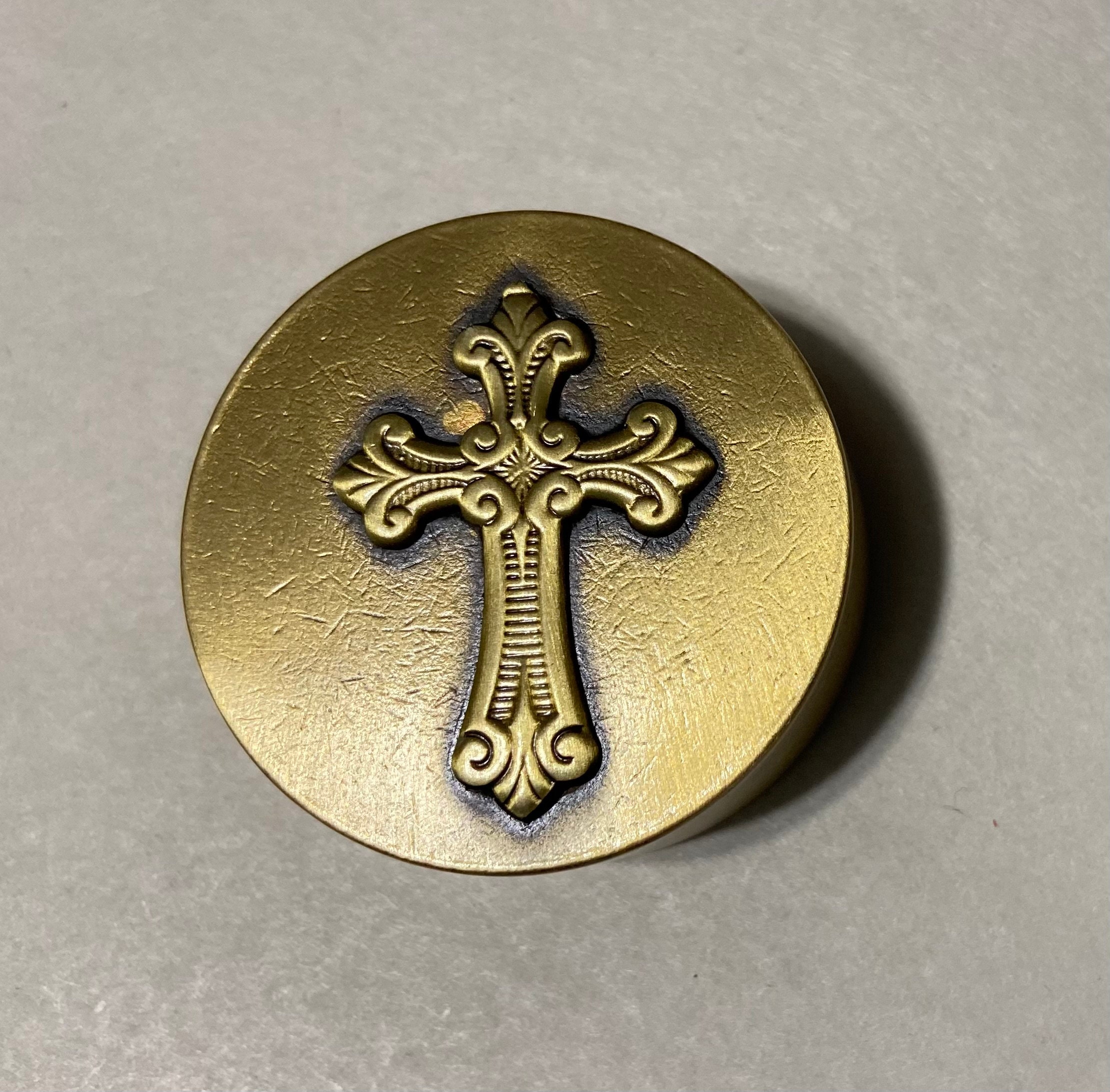 Fancy Cross Solid Brass Round Paperweight Religious Etsy