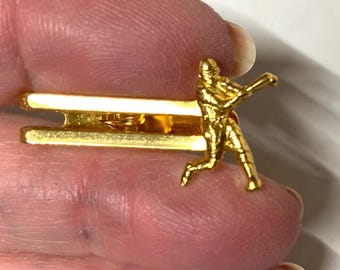 Gold Plate Brass Tie Bar, Baseball player design tie clip, Sport Accessory