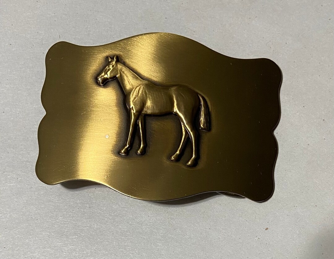 Vintage antique solid brass horse belt buckle one of a kind rare Vintage Bergamot Brass Works Pewter Horse Belt Buckle - Etsy main image 4