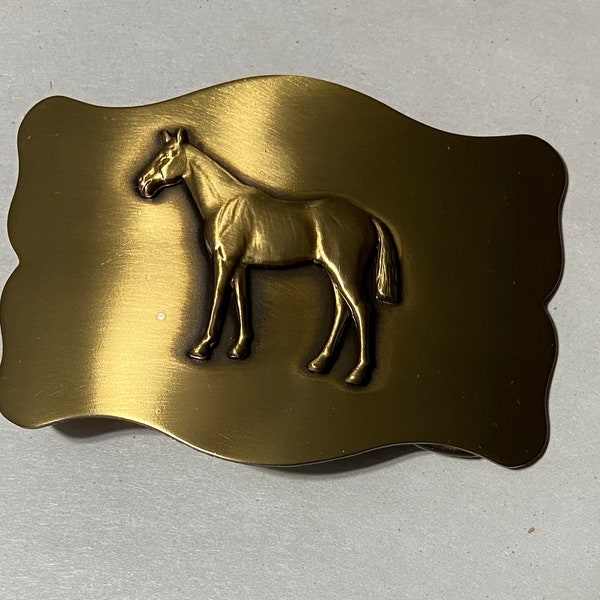 Large Belt Buckle, Solid Brass with a Standing Horse design, Inga- Brass belt buckle