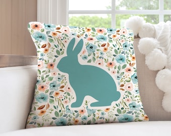 Floral Easter Bunny Pillow Cover, Spring Home Decor