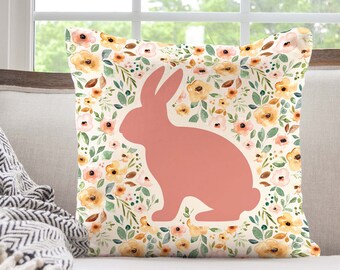 Floral Easter Bunny Pillow Cover, Spring Home Decor