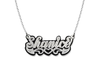 Black Onyx Script .925 Sterling Silver Nameplate Necklace