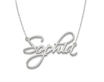 Script .925 Sterling Silver Nameplate Necklace w Yellow/Rose gold plating