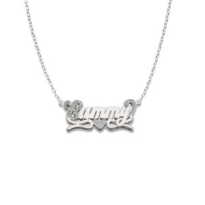 Script Heart Design .925 Sterling Silver Double Nameplate Necklace