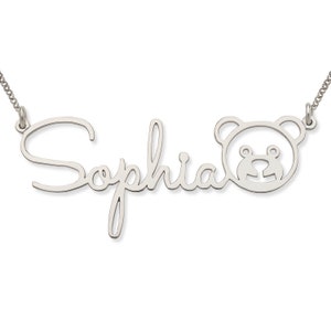 Cursive .925 Sterling Silver Nameplate with Teddy Necklace