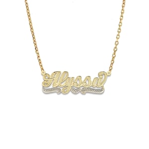 Heart Diamond Cut Script Gold Nameplate Necklace