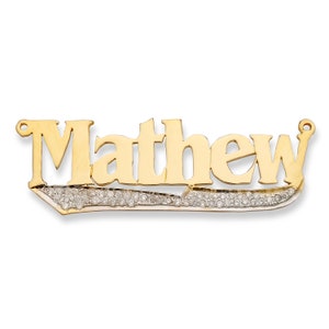 Gold Nameplate Necklace with Diamonds/CZ Stone