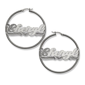 Personalized Script Hoop .925 Sterling Silver Earrings