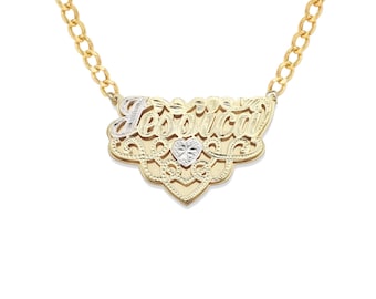 Gold Script Diamond Cut Double Nameplate Necklace