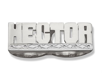 Block Two Fingers .925 Sterling Silver Name Ring