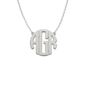 Medium Block Three Initial .925 Sterling Silver Monogram Necklace
