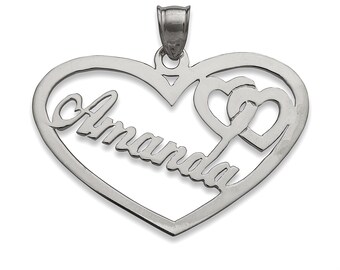 Name .925 Sterling Silver Heart with Hearts Pendant