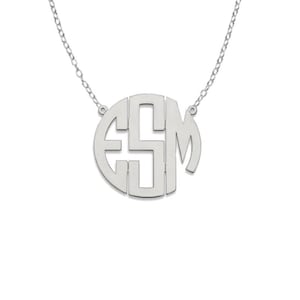 Large Block Three Initial .925 Sterling Silver Monogram Necklace