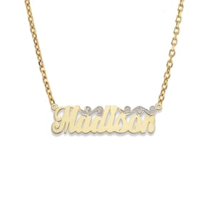 Script Carved Gold Nameplate Necklace