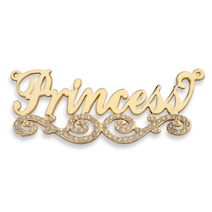 Fancy Script Single Nameplate Necklace Gold w Diamonds/CZ Stones
