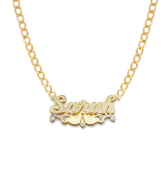 Script Two Birds Gold Double Nameplate Necklace