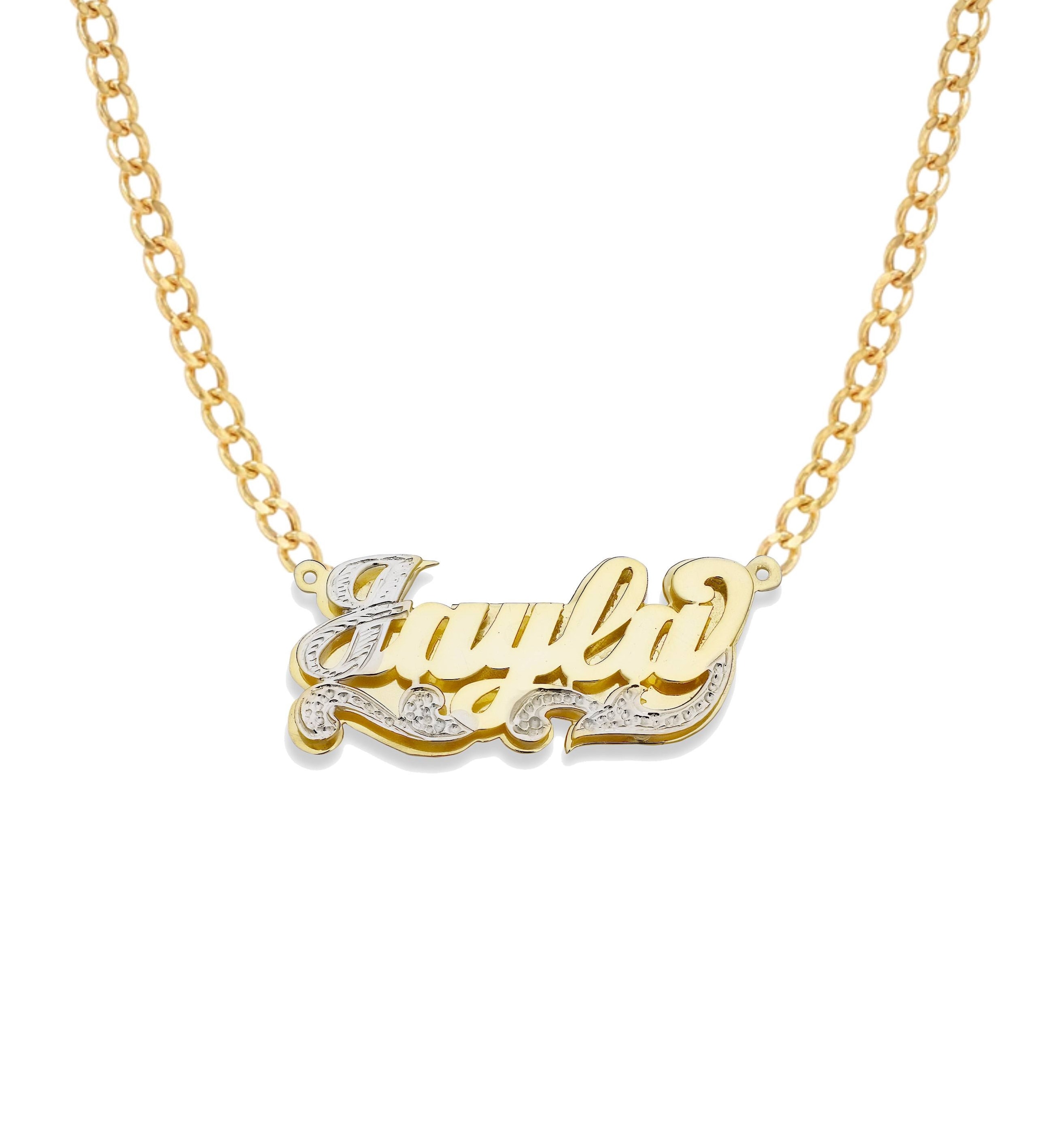 Script Gold Double Nameplate First Letter Diamond Cut Necklace Etsy