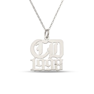Gothic Initials with Date .925 Sterling Silver Nameplate Necklace