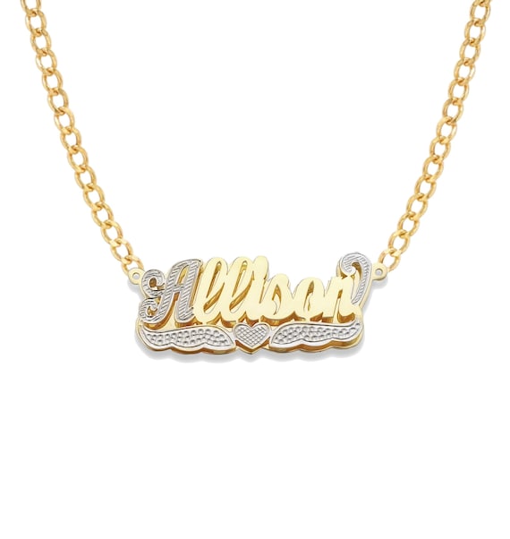 Script 10K or 14K Gold Double Nameplate Diamond Cut Necklace With