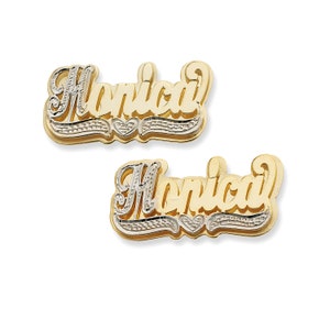 Script Double Nameplate Stud Earrings