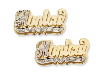 Script Double Nameplate Stud Earrings