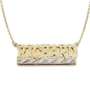 Block Gold Double Nameplate Diamond Cut Necklace