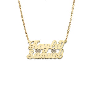 Two Names Script Gold Necklace