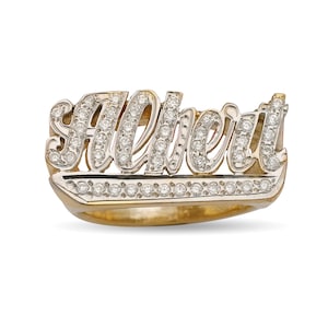Script Name Gold Ring with Diamonds/CZ Stone