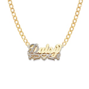 Heart Design Gold Double Nameplate Necklace
