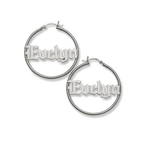 Gothic Name Hoop .925 Sterling Silver Earrings