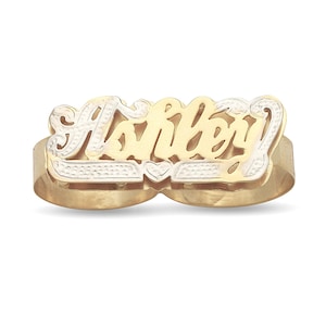 Script Two Fingers 10K and 14K Gold Heart Name Ring