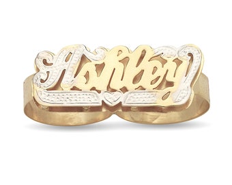 Script Two Fingers 10K and 14K Gold Heart Name Ring