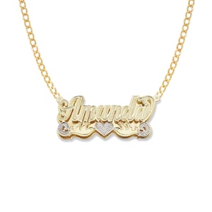 Heart 10K and 14K Gold Double Nameplate Necklace With Chain