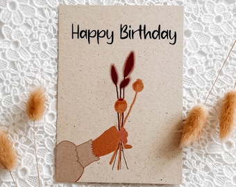 Birthday card Happy Birthday, card A6, dried flowers, grass paper, best friend, birthday, Happy Birthday, friends, bouquet of flowers