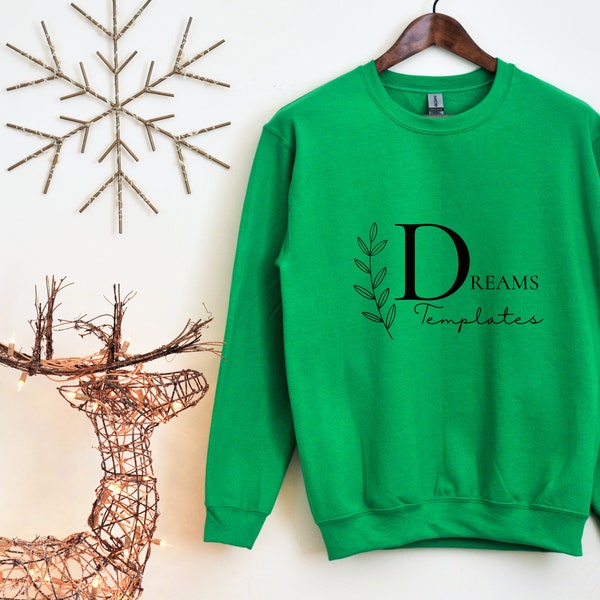 Gildan 18000 Christmas Mockup Irish Green | Gildan 18000 Irish Green X'mas Mockup | Gildan 18000 Sweatshirt Hang Christmas Mockup